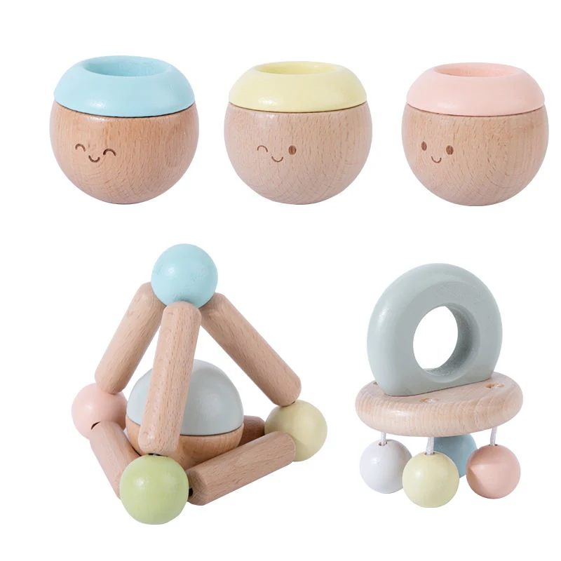 Wooden Rings Sensory Toy Baby Handbell Toy