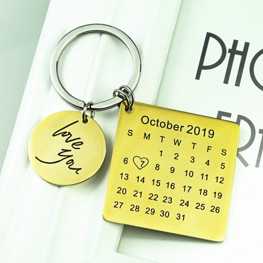 Personalized Custom Stainless Steel Calendar Metal Keychain Significant Date Marker